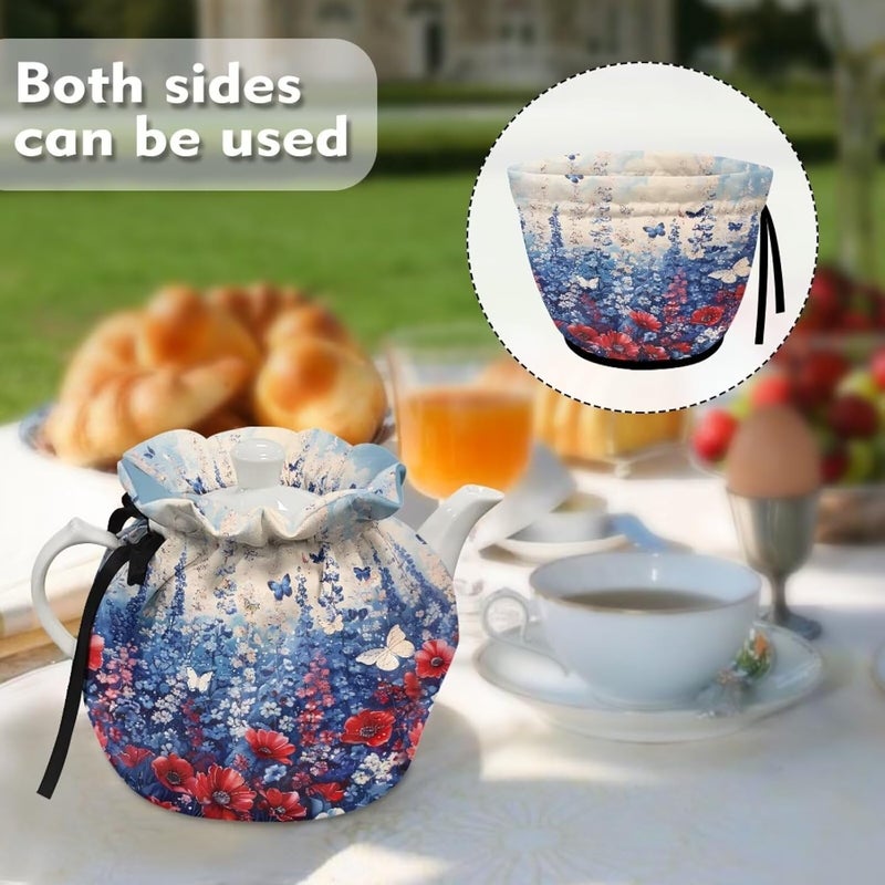 Fonplted Flower Butterfly Teapot Dust Cover Tea Cozy for Teapot Insulted Kettle Cover Kitchen Home Decorative Teapot for Housewife, Friend, Tea Lover - Image 4